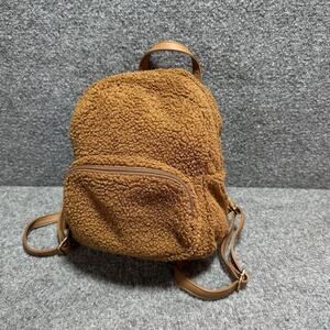 FOREVER 21 Backpack Brown Sherpa Exterior Rare ZipUp Leather Trim OS - Rn# 94981